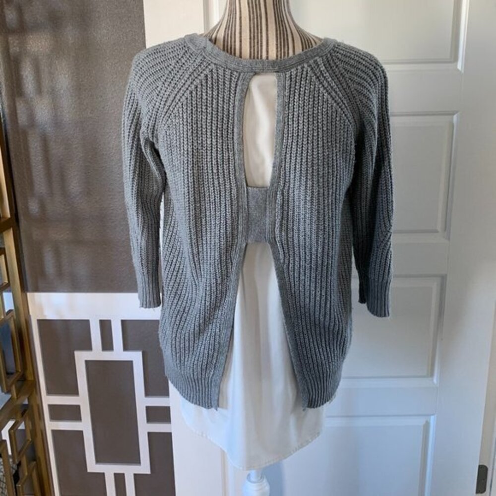 Olivia Sky Crew Neck Open Back Panel Sweater